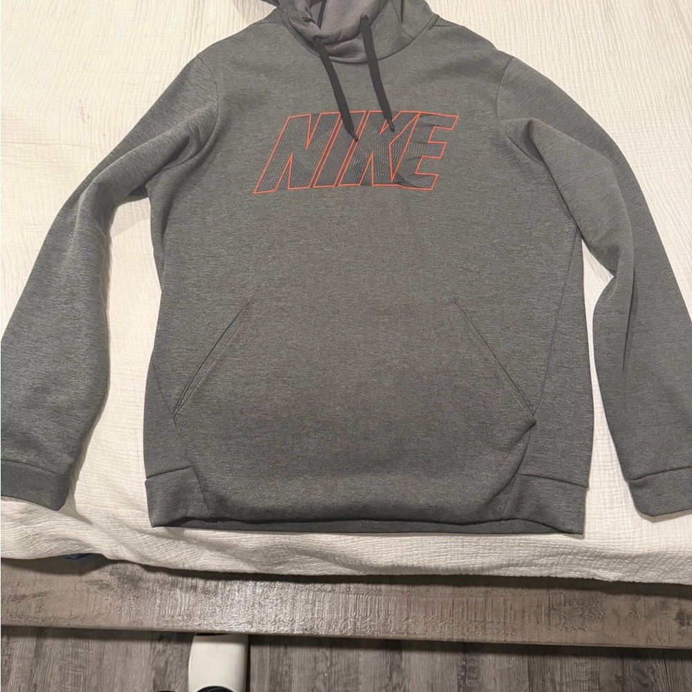 Nike Charcoal Hoodie with Red Outline Logo